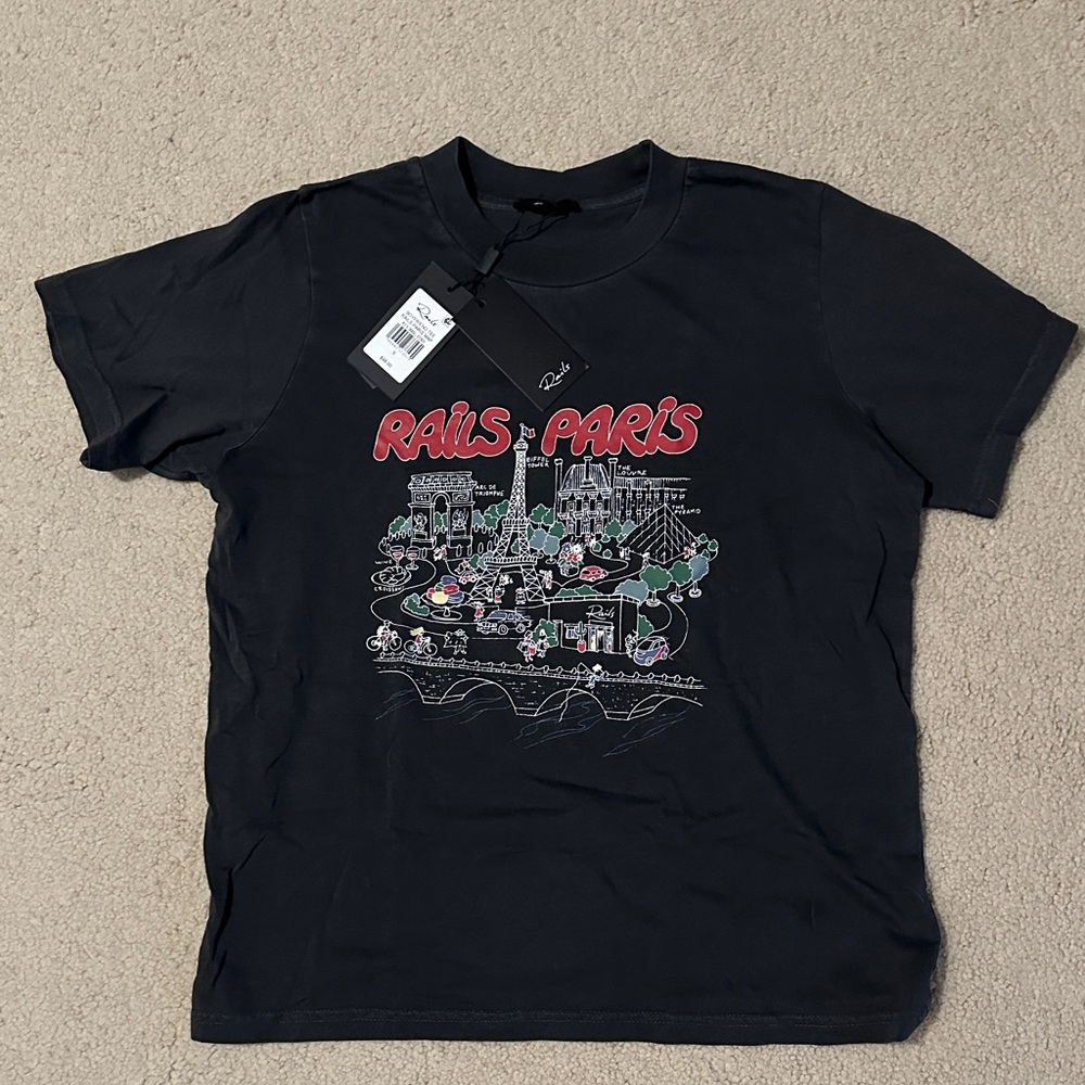 NEW Rails Black Paris Skyline graphic Tee